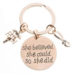Nurse Keychain, Rose Gold She Believed She Could